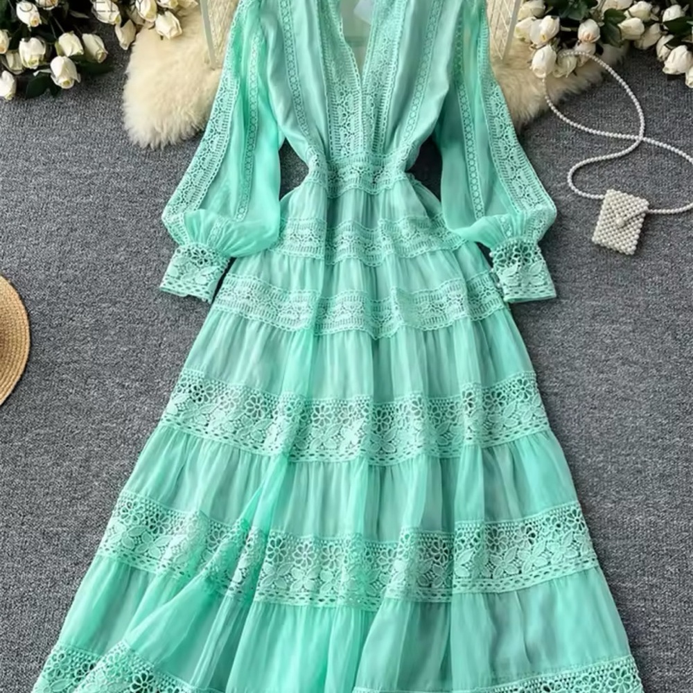 Elegant Mint Green Lace Maxi Dress